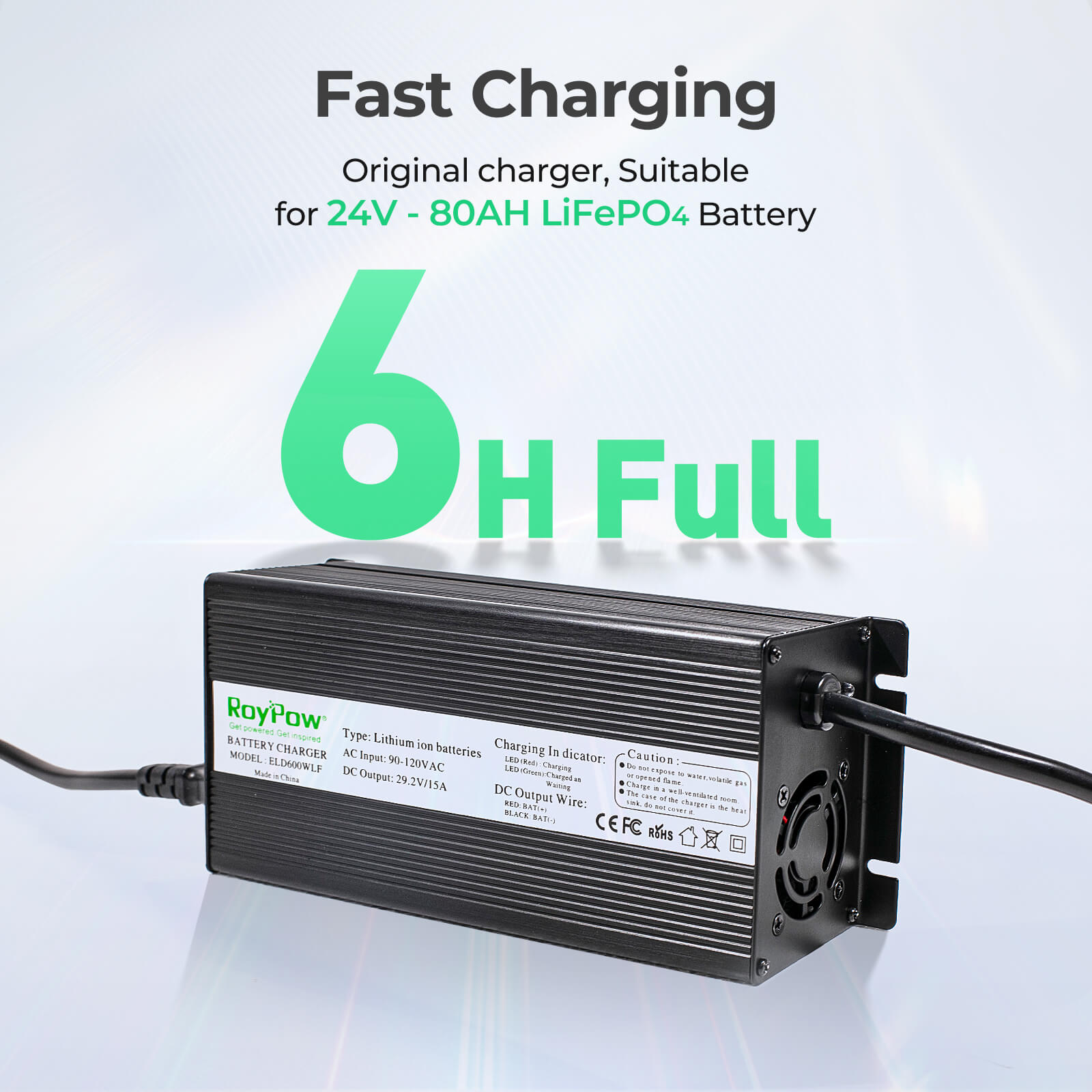 RoyPow S2480-H 24V 80AH LiFePO4 deep cycle rechargeable battery