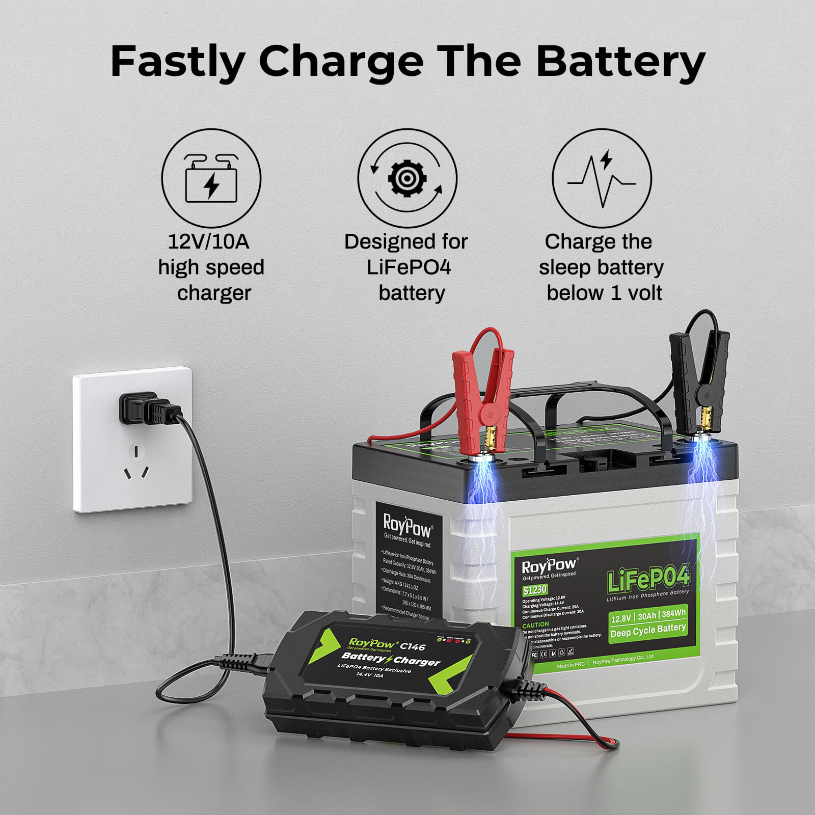 RoyPow 14.4V-10A C146 LiFePO4 Battery charger
