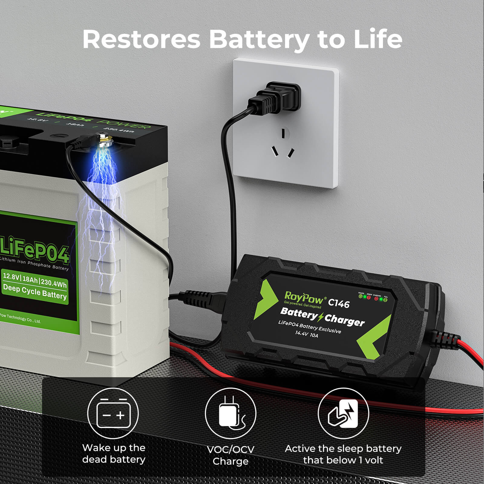 RoyPow 14.4V-10A C146 LiFePO4 Battery charger