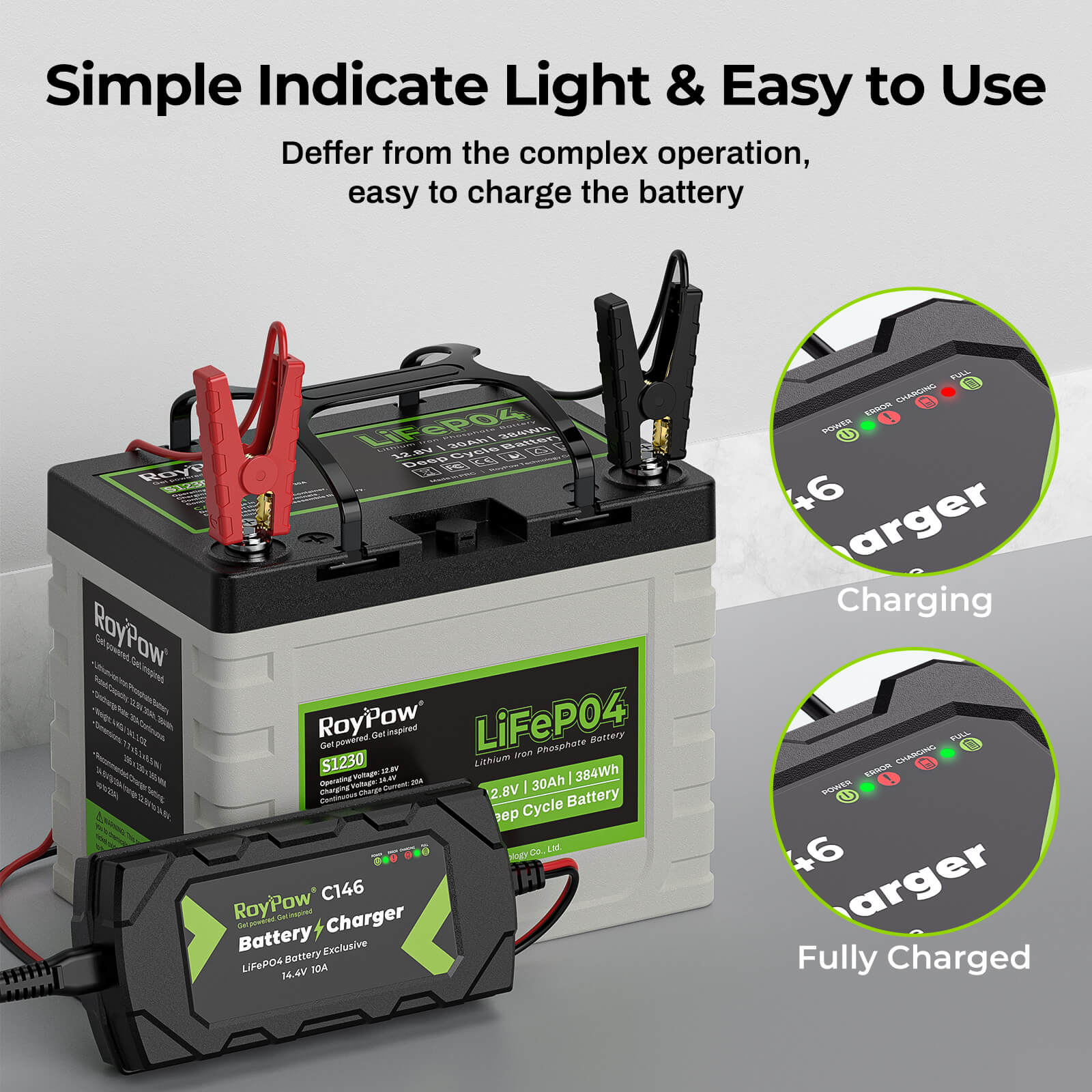 RoyPow 14.4V-10A C146 LiFePO4 Battery charger