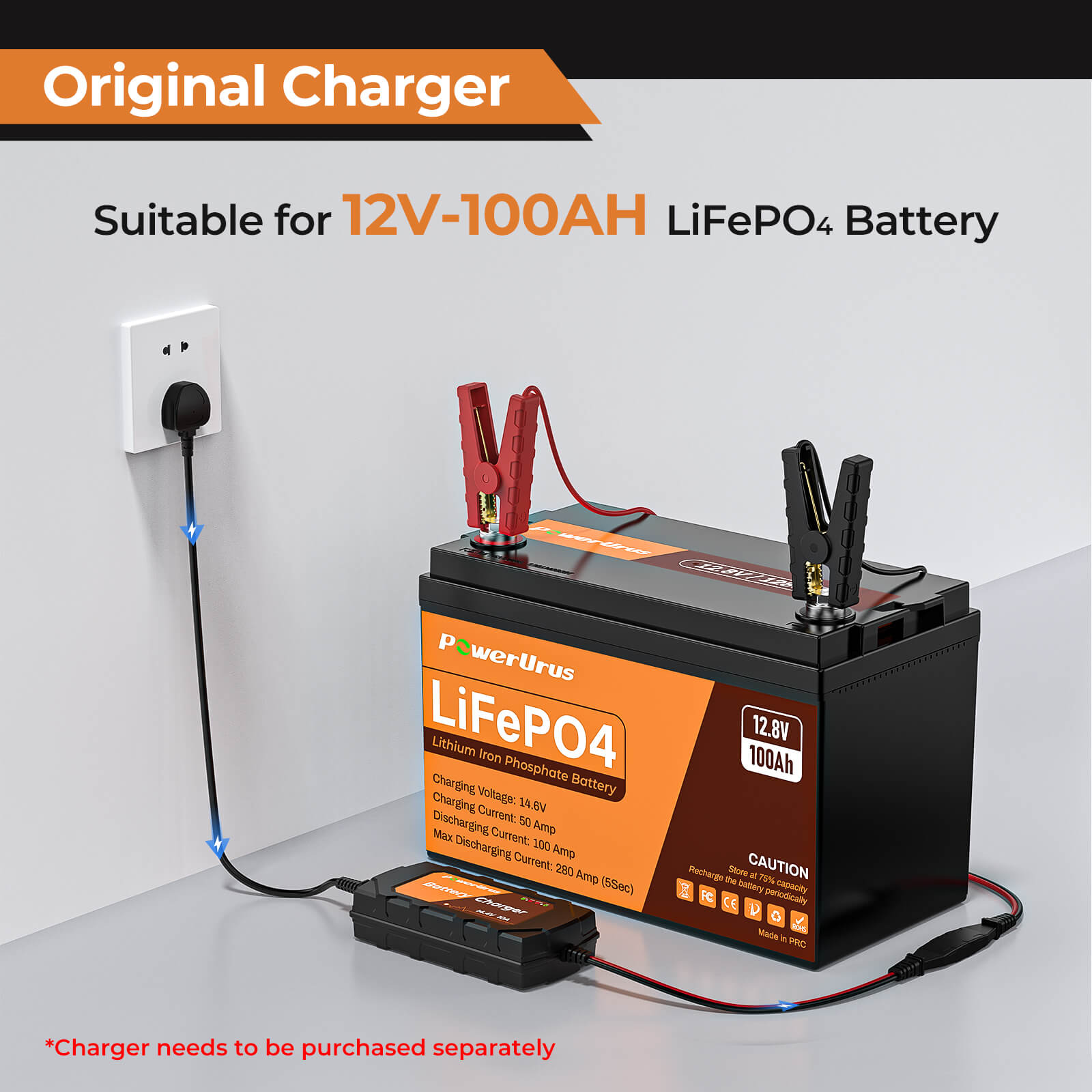 PowerUrus 12V-100AH LiFePO4 Deep Cycle Rechargeable Battery
