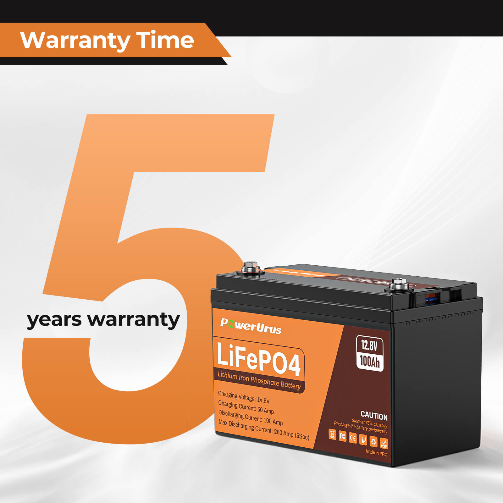PowerUrus 12V-100AH LiFePO4 Deep Cycle Rechargeable Battery