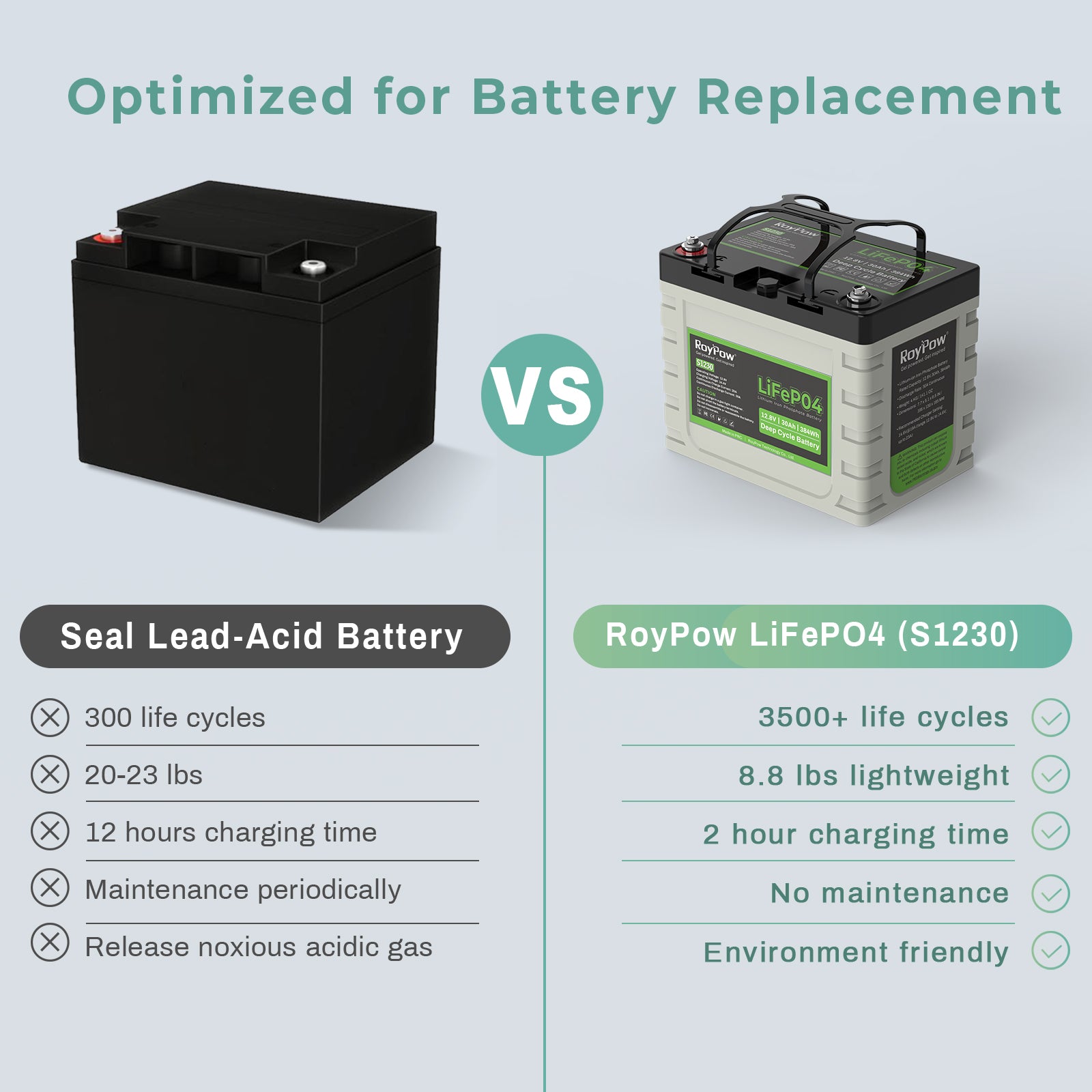 RoyPow 12V 30AH lithium iron phosphate deep cycle rechargeable battery