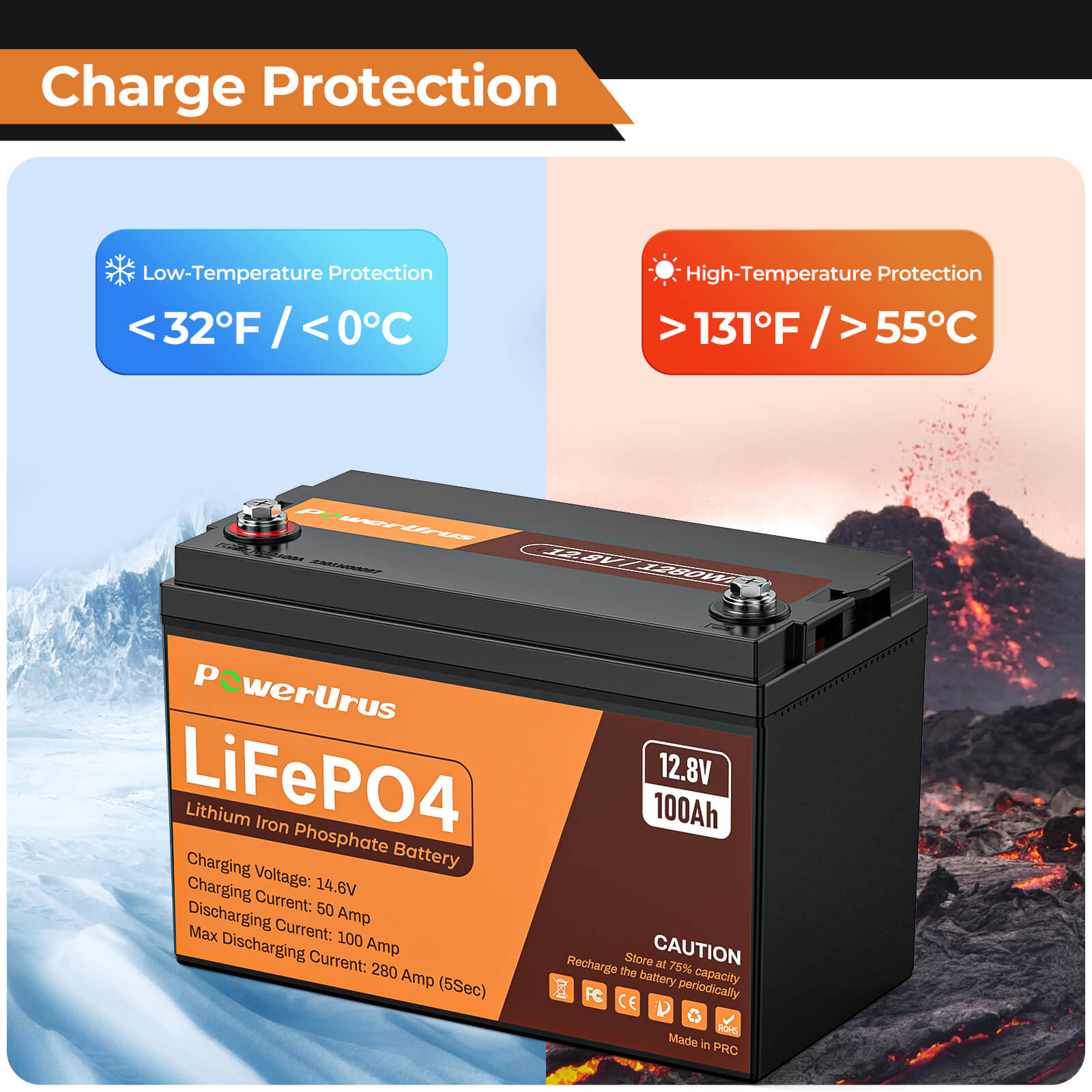 PowerUrus 12V-100AH LiFePO4 Deep Cycle Rechargeable Battery